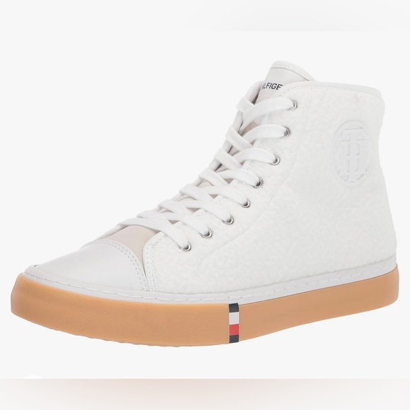 TOMMY HILFIGER Evee High Top Faux Fur White Size 7 1/2 - Picture 1 of 6